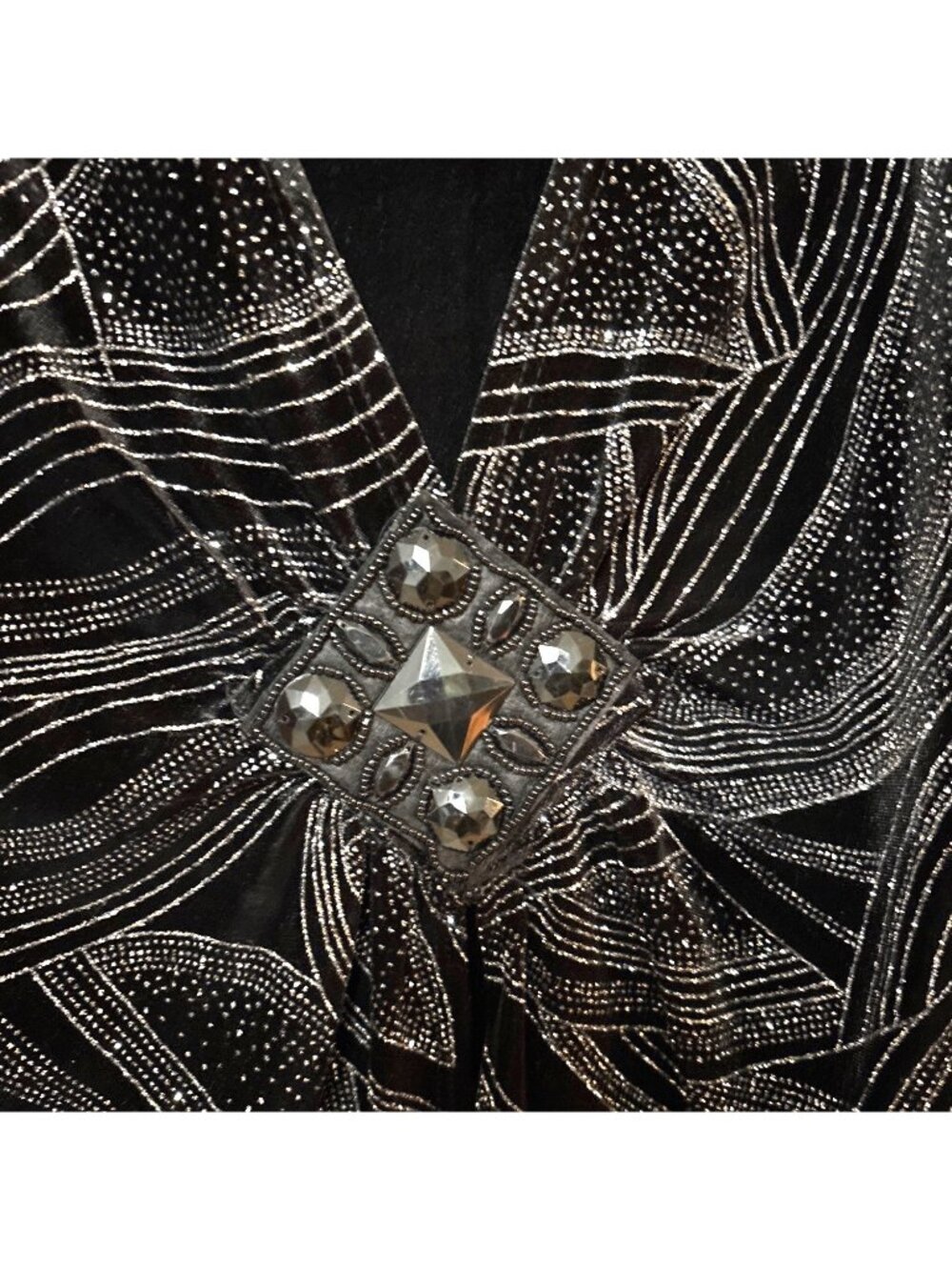 NET Notations XL Black Velvet 3/4 sleeve empress top with built in tank silver - Picture 3 of 8